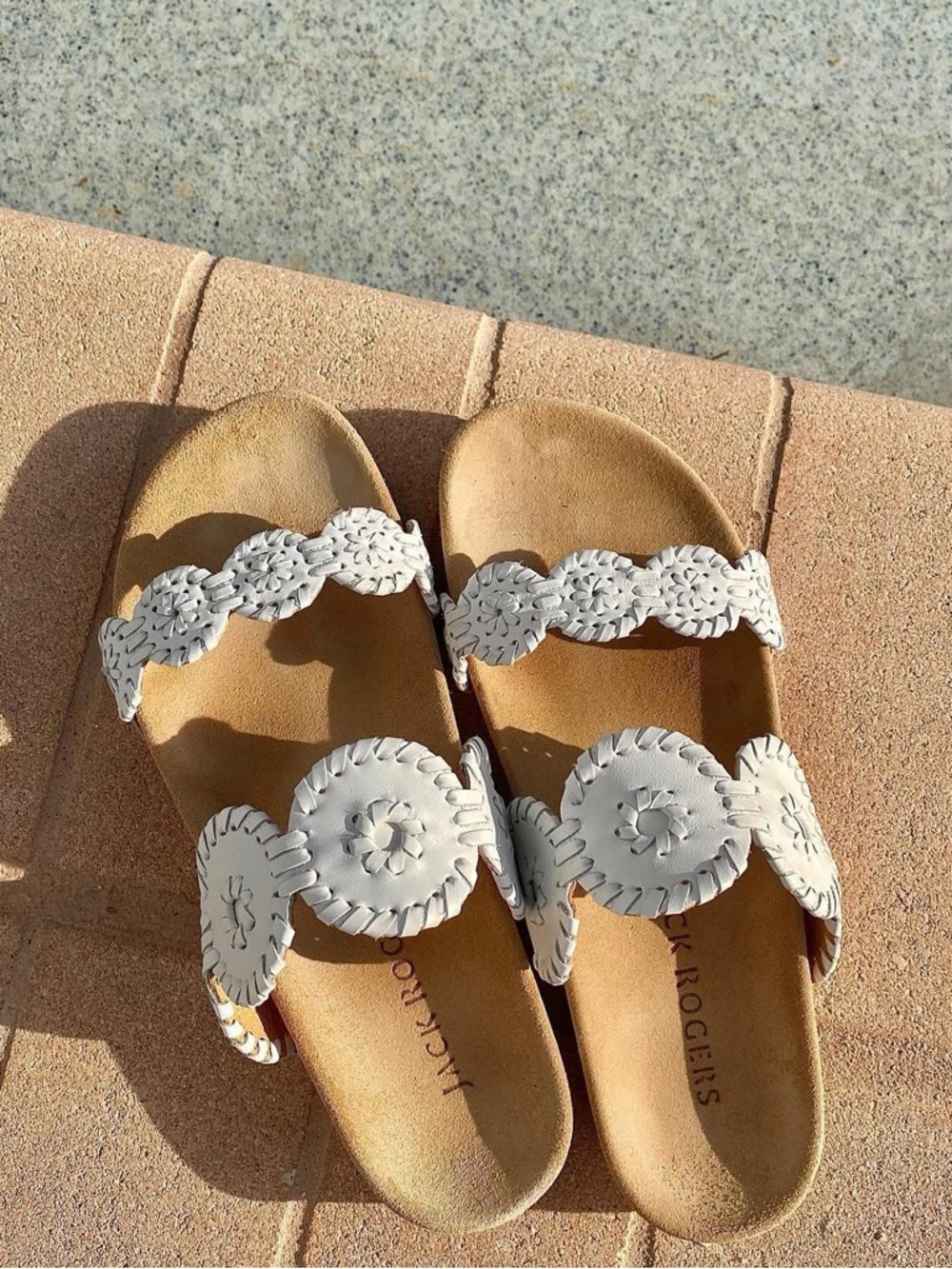 Jack Rogers White Leather Double-Strap Slide Sandals Size 9